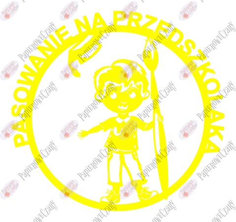 Pasowanie na przedszkolaka Ślubowanie Chłopiec z piórem 1 Dekoracje z papieru