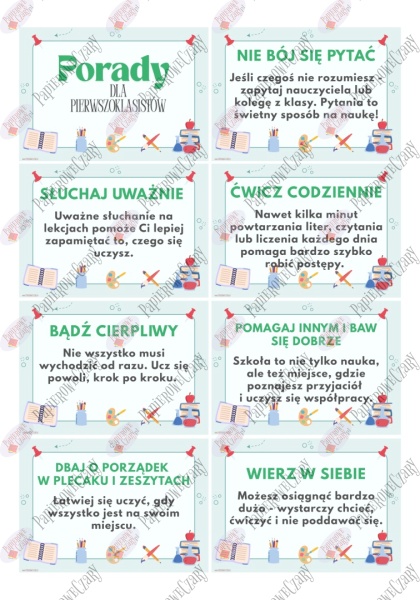 Porady dla pierwszoklasistów - Pomoce dydaktyczne - plik PDF - PRODUKT CYFROWY