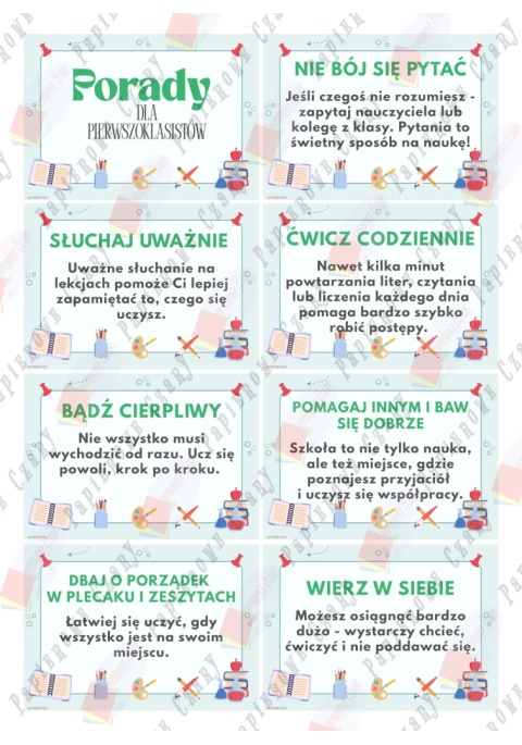 Porady dla pierwszoklasistów - Pomoce dydaktyczne - plik PDF - PRODUKT CYFROWY