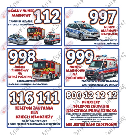 TELEFONY ALARMOWE - Plansze dydaktyczne - plik PDF - PRODUKT CYFROWY